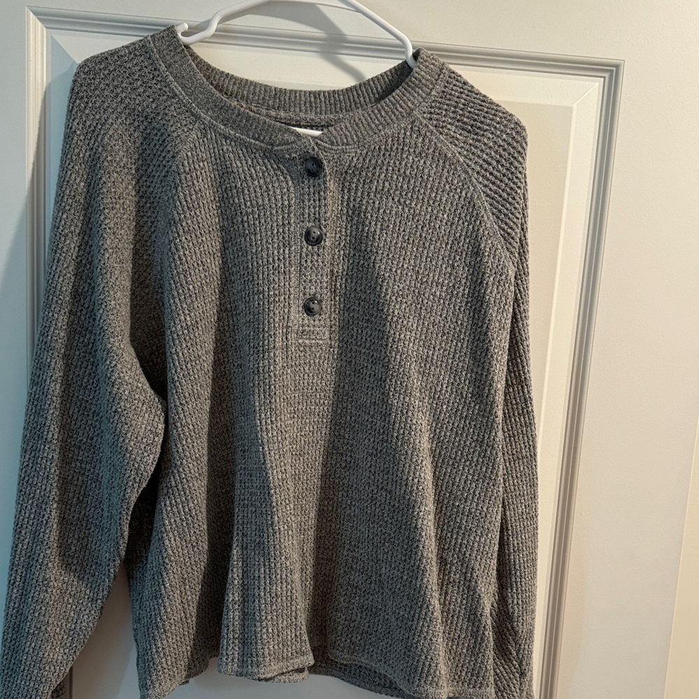 Old Navy Gray Waffle Knit Button-Down Top